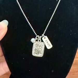Aero Peace & Love Silver Pearl Dainty Necklace Y2K